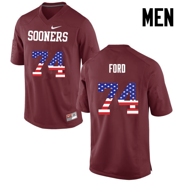 Men Oklahoma Sooners #74 Cody Ford College Football USA Flag Fashion Jerseys-Crimson - Click Image to Close